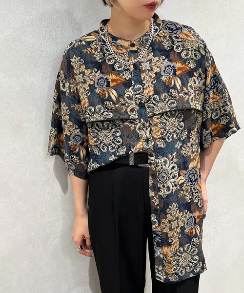 apres jour mignon（アプレジュールミニョン）の「柄バンドカラー半袖シャツ【ZOZOTOWN限定アイテム】（シャツ/ブラウス・レディース・ネイビー/ブルー系その他/グリーン系その他・フリー/X-LARGE）」の6枚目の写真