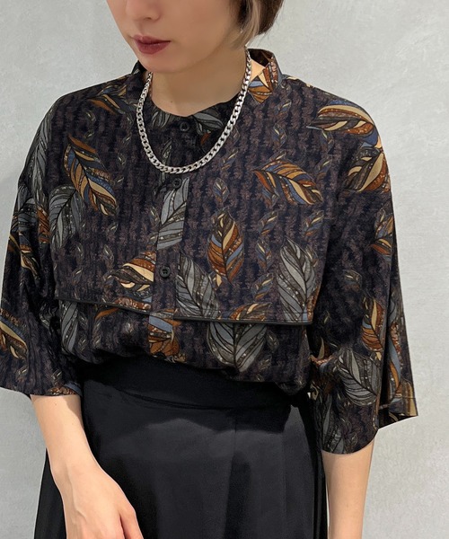 apres jour mignon（アプレジュールミニョン）の「柄バンドカラー半袖シャツ【ZOZOTOWN限定アイテム】（シャツ/ブラウス・レディース・ネイビー/ブルー系その他/グリーン系その他・フリー/X-LARGE）」の11枚目の写真