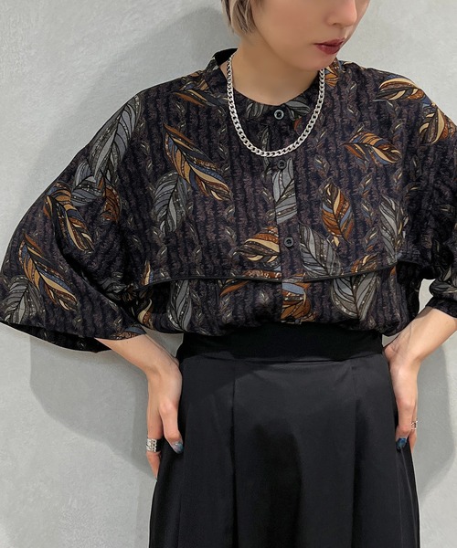 apres jour mignon（アプレジュールミニョン）の「柄バンドカラー半袖シャツ【ZOZOTOWN限定アイテム】（シャツ/ブラウス・レディース・ネイビー/ブルー系その他/グリーン系その他・フリー/X-LARGE）」の12枚目の写真