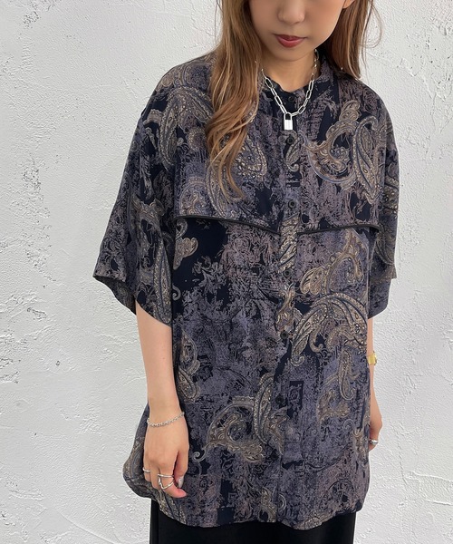 apres jour mignon（アプレジュールミニョン）の「柄バンドカラー半袖シャツ【ZOZOTOWN限定アイテム】（シャツ/ブラウス・レディース・ネイビー/ブルー系その他/グリーン系その他・フリー/X-LARGE）」の20枚目の写真