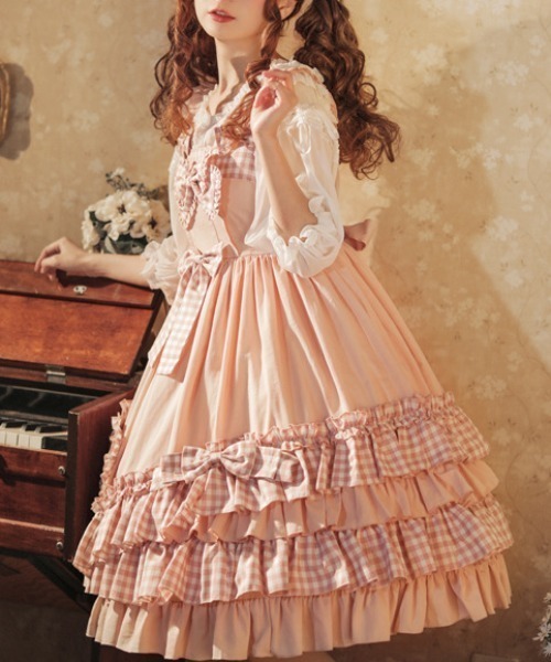 TONE SELECT WEAR(トーンセレクトウェア)の「【emane】リボンチェックティアードロリータワンピース(ワンピース・レディース・ピンク系その他・FREE)」の3枚目の写真