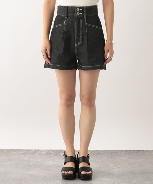 14th Addiction ブラックデニムレザーショートパンツ 2025年最新】14th Addiction ショートパンツ・ハーフパンツの