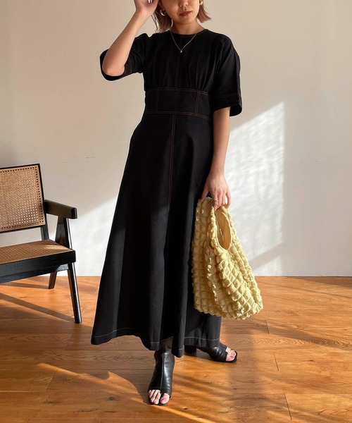 CAPRICIEUX LE'MAGE(カプリシューレマージュ)の「ハイウエストワンピース(ワンピース・レディース・ブルー/ブラック・FREE)」の6枚目の写真