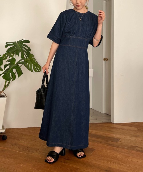 CAPRICIEUX LE'MAGE(カプリシューレマージュ)の「ハイウエストワンピース(ワンピース・レディース・ブルー/ブラック・FREE)」の10枚目の写真