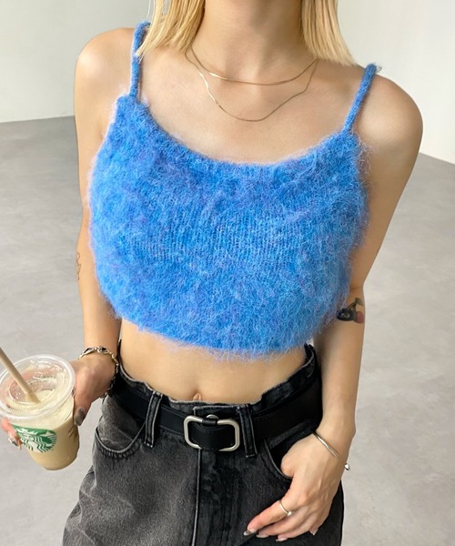 WHO'S WHO gallery(フーズフーギャラリー)の「ブラッシュマイクロキャミ(キャミソール・レディース・ブラック/グリーン/サックスブルー/パープル・FREE)」の1枚目の写真