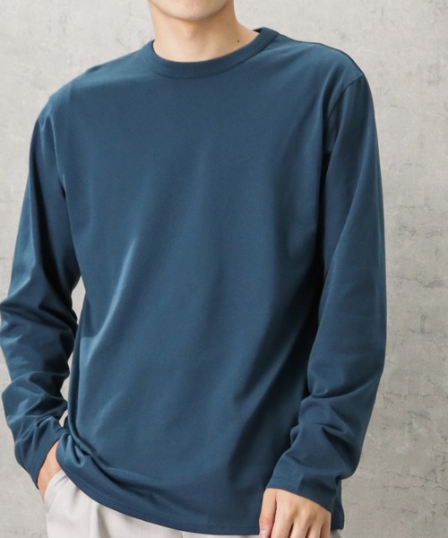 NAVY(ネイビー)の「無地天竺クルーネックロングスリーブTシャツ(Tシャツ/カットソー・メンズ・ブラック/グリーン/ブルー/ホワイト/チャコール・L/S/M/XL/XXL)」の5枚目の写真