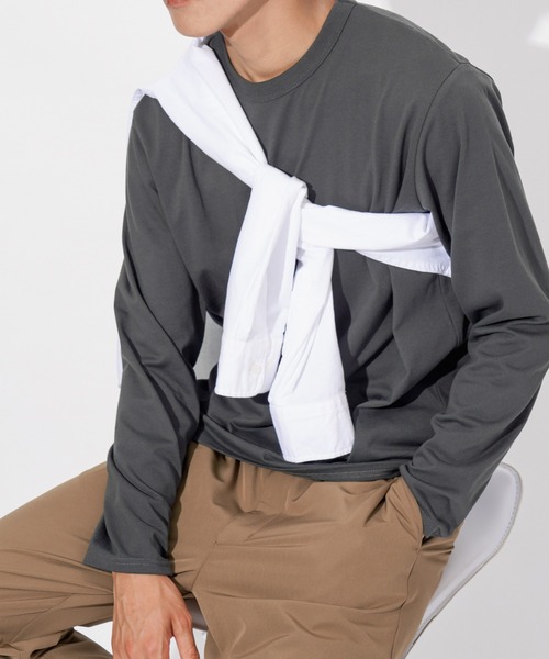 NAVY(ネイビー)の「無地天竺クルーネックロングスリーブTシャツ(Tシャツ/カットソー・メンズ・ブラック/グリーン/ブルー/ホワイト/チャコール・L/S/M/XL/XXL)」の1枚目の写真