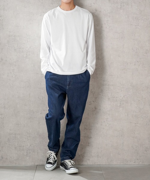 NAVY(ネイビー)の「無地天竺クルーネックロングスリーブTシャツ(Tシャツ/カットソー・メンズ・ブラック/グリーン/ブルー/ホワイト/チャコール・L/S/M/XL/XXL)」の8枚目の写真