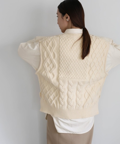 【最終値下げ】Y's ワイズ　ケーブル編みベスト ≪人気作品着分パック≫メンズ前開きベストNo.14 L・LLサイズ