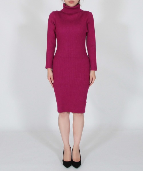 Julia Boutique(ジュリアブティック)の「ミディアム丈・タートルネックリブニットタイトワンピース/22558(ワンピース・レディース・グリーン/オフホワイト/プラム/ブラック/モカ・MEDIUM)」の16枚目の写真