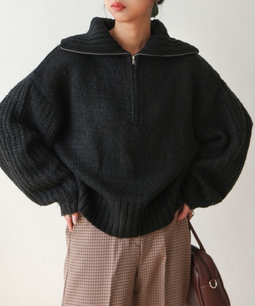 Chillfar（チルファー）の「ハーフジップニットプルオーバー（ニット/セーター・レディース・黄緑系/ブラック/ライトベージュ/ブルー・FREE）」の22枚目の写真