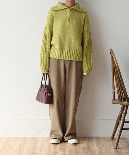 Chillfar（チルファー）の「ハーフジップニットプルオーバー（ニット/セーター・レディース・黄緑系/ブラック/ライトベージュ/ブルー・FREE）」の8枚目の写真