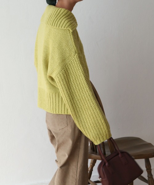 Chillfar（チルファー）の「ハーフジップニットプルオーバー（ニット/セーター・レディース・黄緑系/ブラック/ライトベージュ/ブルー・FREE）」の9枚目の写真