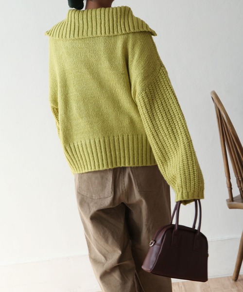 Chillfar（チルファー）の「ハーフジップニットプルオーバー（ニット/セーター・レディース・黄緑系/ブラック/ライトベージュ/ブルー・FREE）」の11枚目の写真