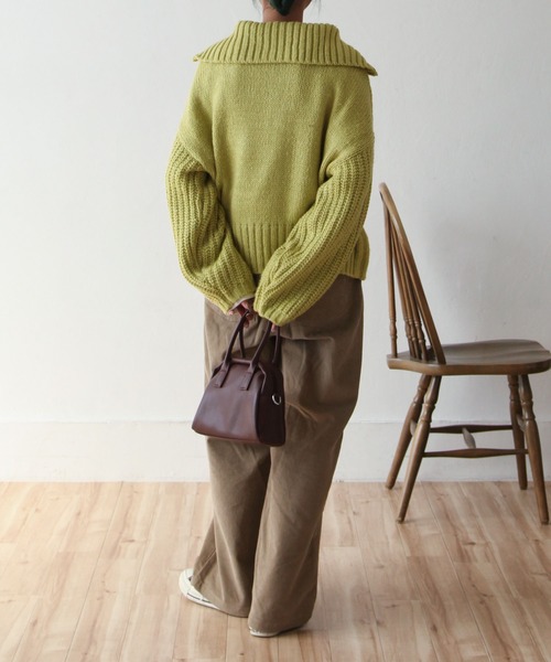 Chillfar（チルファー）の「ハーフジップニットプルオーバー（ニット/セーター・レディース・黄緑系/ブラック/ライトベージュ/ブルー・FREE）」の12枚目の写真