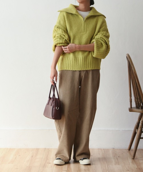 Chillfar（チルファー）の「ハーフジップニットプルオーバー（ニット/セーター・レディース・黄緑系/ブラック/ライトベージュ/ブルー・FREE）」の6枚目の写真