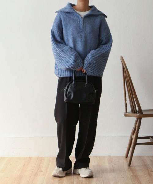 Chillfar（チルファー）の「ハーフジップニットプルオーバー（ニット/セーター・レディース・黄緑系/ブラック/ライトベージュ/ブルー・FREE）」の15枚目の写真