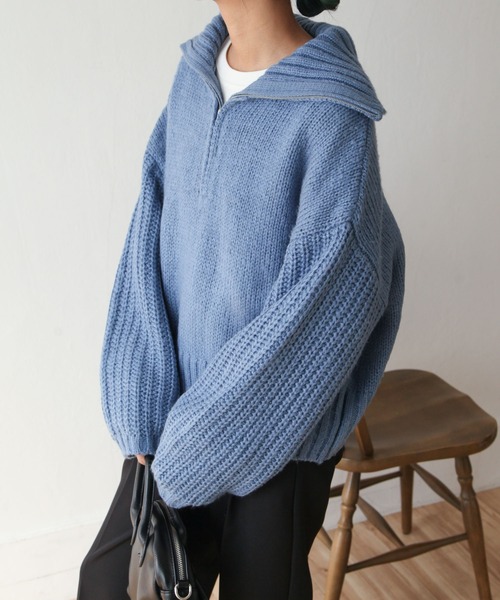 Chillfar（チルファー）の「ハーフジップニットプルオーバー（ニット/セーター・レディース・黄緑系/ブラック/ライトベージュ/ブルー・FREE）」の14枚目の写真