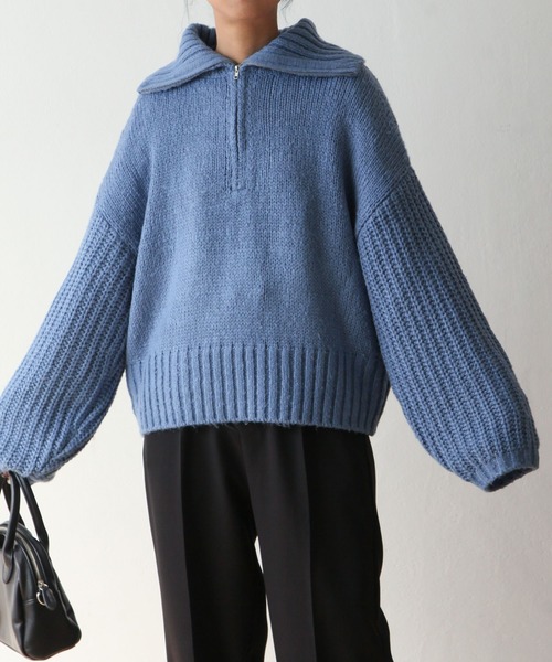 Chillfar（チルファー）の「ハーフジップニットプルオーバー（ニット/セーター・レディース・黄緑系/ブラック/ライトベージュ/ブルー・FREE）」の18枚目の写真