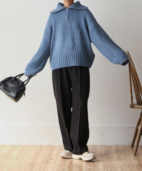 Chillfar（チルファー）の「ハーフジップニットプルオーバー（ニット/セーター・レディース・黄緑系/ブラック/ライトベージュ/ブルー・FREE）」の21枚目の写真