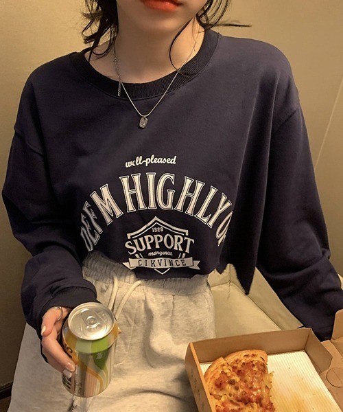 HALEY PESCA（ヘーリーペスカ）の「HALEY PESCA/切りっぱなし クロップド丈 カレッジロゴカットソー ロンT（Tシャツ/カットソー・レディース・グレー/グリーン/ネイビー・SMALL/MEDIUM/LARGE）」の21枚目の写真