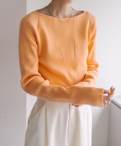 mystic（ミスティック）の「【カラー展開豊富】クルーリブニットプルオーバー（ニット/セーター・レディース・オレンジ/ブラック/ブルー/アイボリー・FREE）」の7枚目の写真