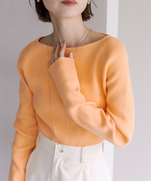 mystic（ミスティック）の「【カラー展開豊富】クルーリブニットプルオーバー（ニット/セーター・レディース・オレンジ/ブラック/ブルー/アイボリー・FREE）」の10枚目の写真