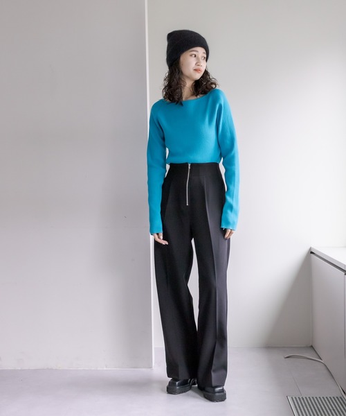 mystic（ミスティック）の「【カラー展開豊富】クルーリブニットプルオーバー（ニット/セーター・レディース・オレンジ/ブラック/ブルー/アイボリー・FREE）」の14枚目の写真