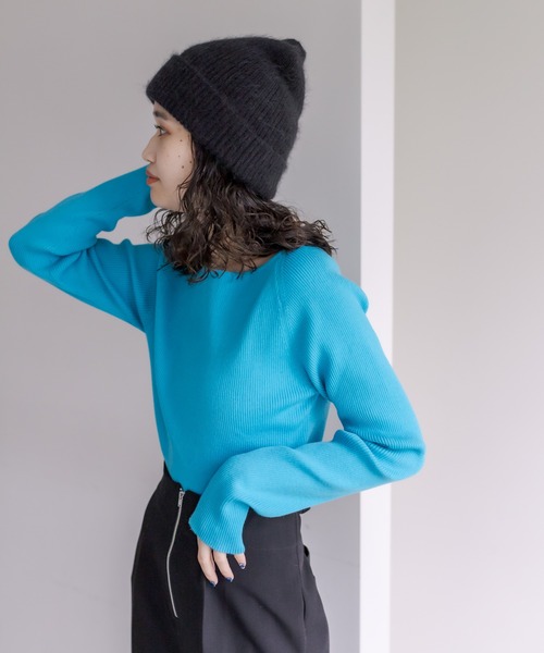 mystic（ミスティック）の「【カラー展開豊富】クルーリブニットプルオーバー（ニット/セーター・レディース・オレンジ/ブラック/ブルー/アイボリー・FREE）」の15枚目の写真