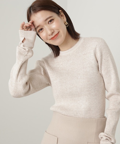 N.（N. Natural Beauty Basic）（エヌエヌナチュラルビューティーベーシック）の「【横田ひかるさん着用】◆ラメミックスリブニット（ニット/セーター・レディース・クリーム/ブラウン/ライラック・MEDIUM）」の2枚目の写真