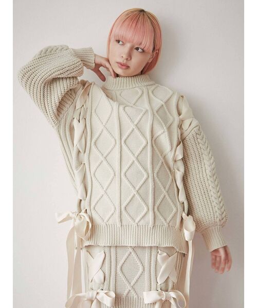 merry jenny(メリージェニー)の「ribbon ribbon knit PO(ニット/セーター・レディース・レッド/アイボリー・FREE)」の5枚目の写真