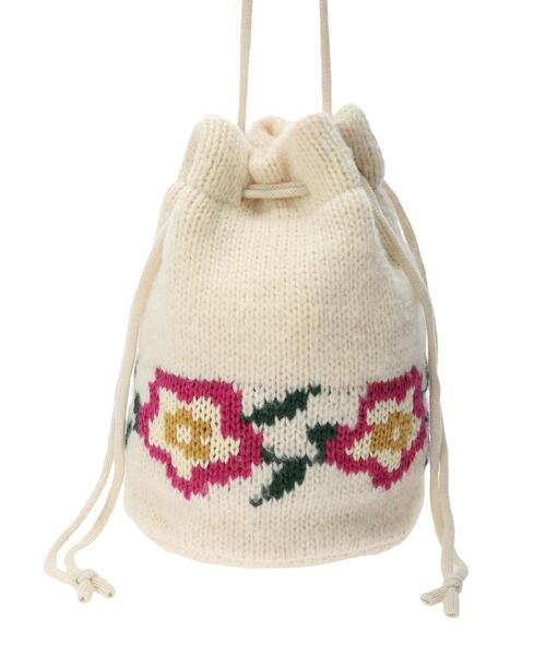 Samansa Mos2(サマンサ モスモス)の「花柄ニット巾着バッグ(ハンドバッグ・レディース・ブラック/オフホワイト・フリ-)」の21枚目の写真