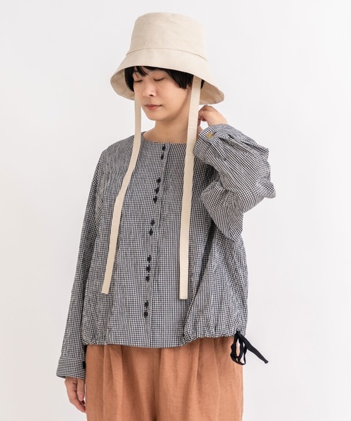 【極美品】yuni ギンガムチェックブラウス F サッカー生地 ブラウン yuni（ユニ ）の「サッカーギンガムチェックショートシャツ