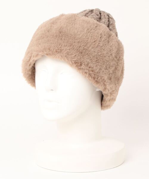 Samansa Mos2(サマンサ モスモス)の「ファーニットコンビワッチ(ニットキャップ/ビーニー・レディース・ブラウン/オフホワイト/モカ・フリ-)」の3枚目の写真