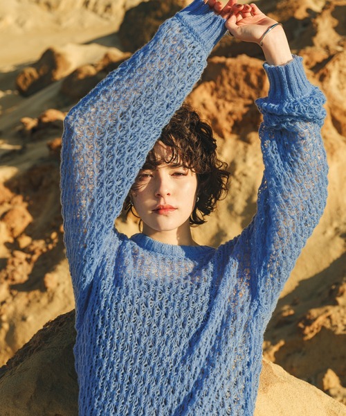 select MOCA（セレクトモカ）の「hemp leaf looseknit（ニット/セーター・レディース・ベージュ/アイボリー/ブラック/ブルー・FREE）」の4枚目の写真