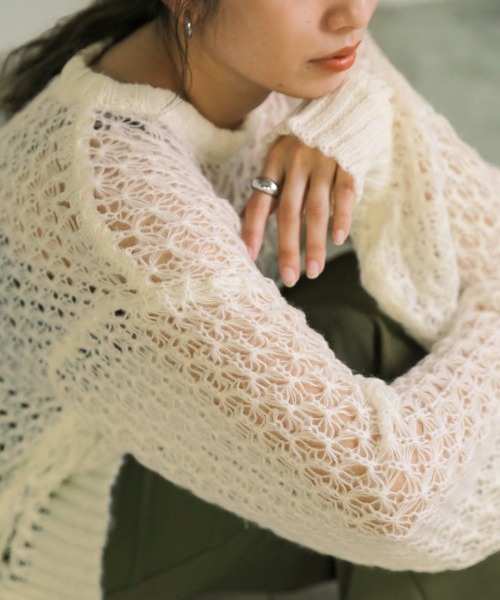 select MOCA（セレクトモカ）の「hemp leaf looseknit（ニット/セーター・レディース・ベージュ/アイボリー/ブラック/ブルー・FREE）」の2枚目の写真