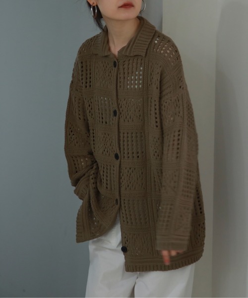 feepur（フェピュール）の「【ハンドウォッシャブル】パターンクロシェニットシャツ（カーディガン/ボレロ・レディース・アイボリー/ブラック/オリーブ・MEDIUM）」の13枚目の写真