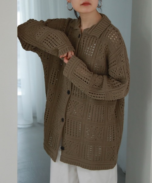 feepur（フェピュール）の「【ハンドウォッシャブル】パターンクロシェニットシャツ（カーディガン/ボレロ・レディース・アイボリー/ブラック/オリーブ・MEDIUM）」の5枚目の写真