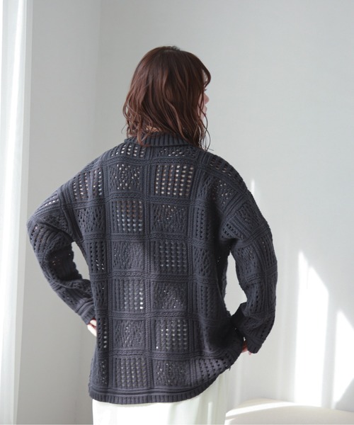 feepur（フェピュール）の「【ハンドウォッシャブル】パターンクロシェニットシャツ（カーディガン/ボレロ・レディース・アイボリー/ブラック/オリーブ・MEDIUM）」の4枚目の写真