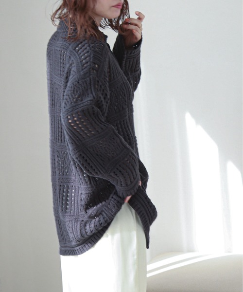 feepur（フェピュール）の「【ハンドウォッシャブル】パターンクロシェニットシャツ（カーディガン/ボレロ・レディース・アイボリー/ブラック/オリーブ・MEDIUM）」の7枚目の写真