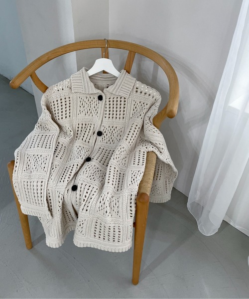 feepur（フェピュール）の「【ハンドウォッシャブル】パターンクロシェニットシャツ（カーディガン/ボレロ・レディース・アイボリー/ブラック/オリーブ・MEDIUM）」の21枚目の写真