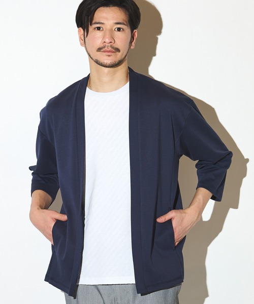 UNION STATION（ユニオンステーション）の「カットカルゼ7分袖ボタンレスカーディガン（カーディガン/ボレロ・メンズ・ブラック/ネイビー/ベージュ・LL/M/L）」の3枚目の写真