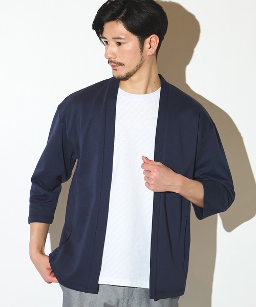 UNION STATION（ユニオンステーション）の「カットカルゼ7分袖ボタンレスカーディガン（カーディガン/ボレロ・メンズ・ブラック/ネイビー/ベージュ・LL/M/L）」の5枚目の写真