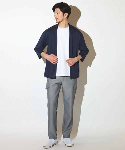 UNION STATION（ユニオンステーション）の「カットカルゼ7分袖ボタンレスカーディガン（カーディガン/ボレロ・メンズ・ブラック/ネイビー/ベージュ・LL/M/L）」の19枚目の写真