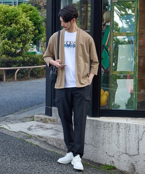 UNION STATION（ユニオンステーション）の「カットカルゼ7分袖ボタンレスカーディガン（カーディガン/ボレロ・メンズ・ブラック/ネイビー/ベージュ・LL/M/L）」の4枚目の写真