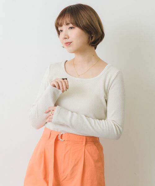 RETRO GIRL(レトロガール)の「スリット袖ボタンテレコTee(Tシャツ/カットソー・レディース・ブルー系その他3/オフホワイト/チャコールグレー/オレンジ・FREE)」の9枚目の写真