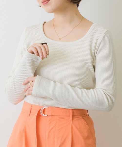 RETRO GIRL(レトロガール)の「スリット袖ボタンテレコTee(Tシャツ/カットソー・レディース・ブルー系その他3/オフホワイト/チャコールグレー/オレンジ・FREE)」の2枚目の写真