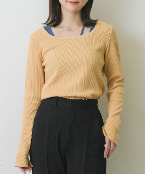RETRO GIRL(レトロガール)の「スリット袖ボタンテレコTee(Tシャツ/カットソー・レディース・ブルー系その他3/オフホワイト/チャコールグレー/オレンジ・FREE)」の1枚目の写真