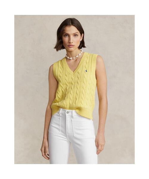 ケーブルニット コットン Vネック セーター ベスト