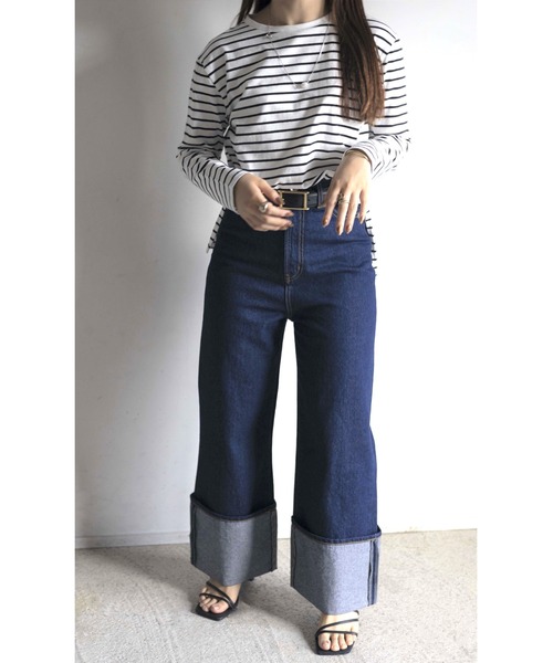 Yucca(ユッカ)の「ロールアップデニムパンツ (MEKKE 低身長向け)(デニムパンツ・レディース・サックスブルー/ネイビー・X-SMALL/SMALL)」の10枚目の写真